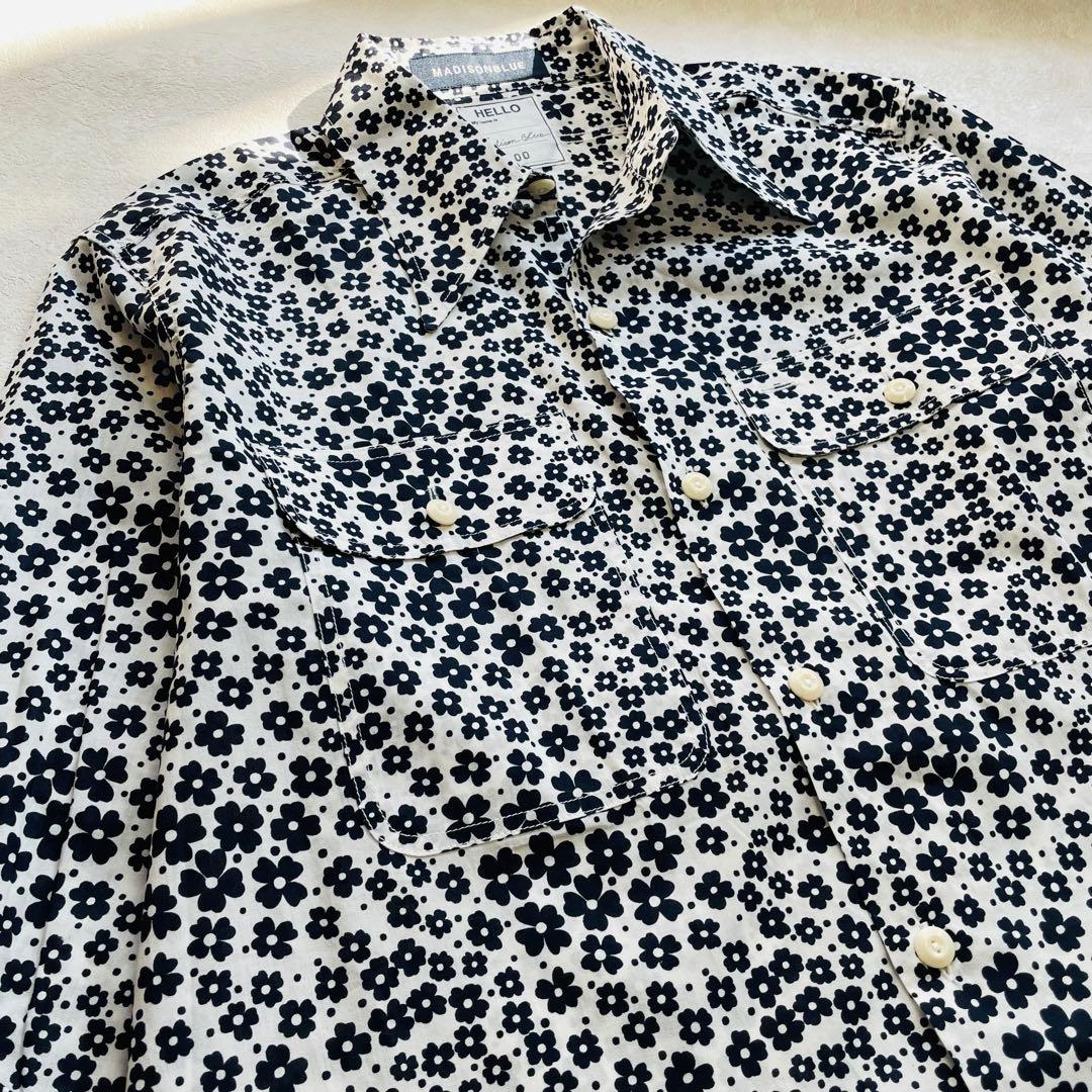 未使用に近い✴︎Madisonblue ハンプトン 花柄 シャツ モノトーン 綿