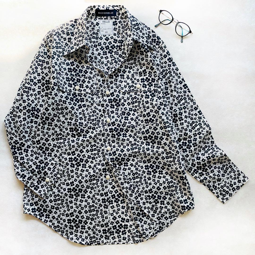 未使用に近い✴︎Madisonblue ハンプトン 花柄 シャツ モノトーン 綿