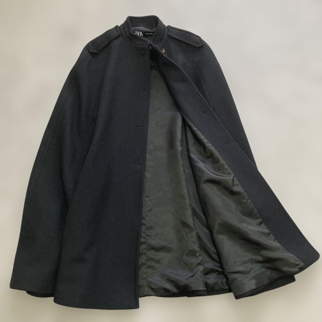 ZARA ザラ ケープ コート ポンチョ 金ボタン ウール混 Ｌ