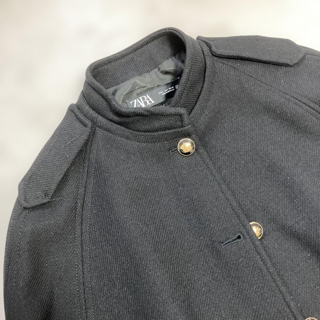 ZARA ザラ ケープ コート ポンチョ 金ボタン ウール混 Ｌ