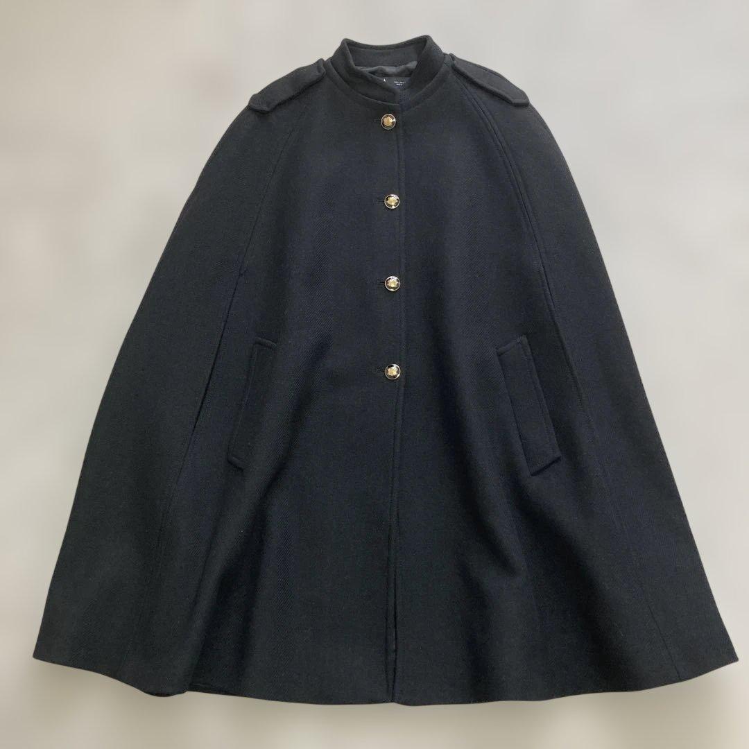 ZARA ザラ ケープ コート ポンチョ 金ボタン ウール混 Ｌ