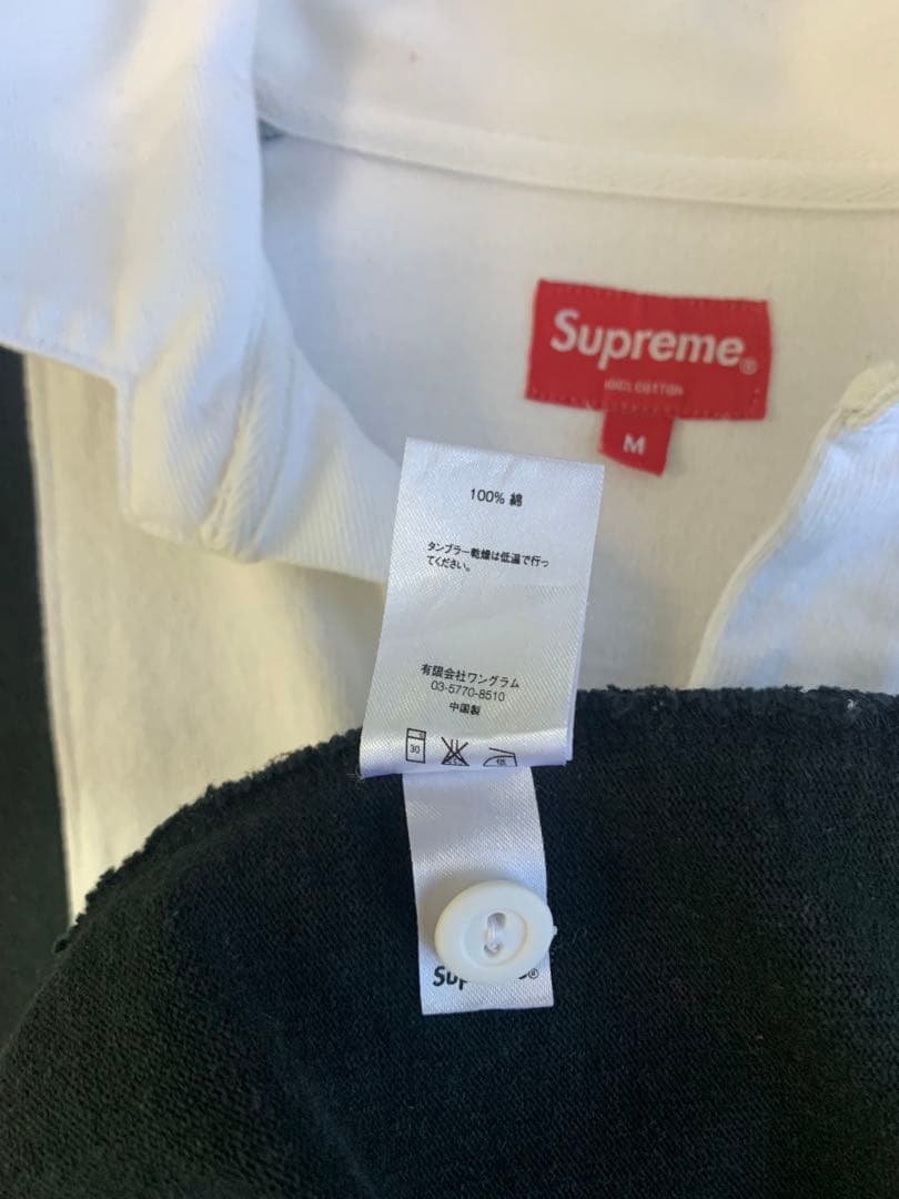 Supreme ラガーシャツ ボーダー 切替デザイン ブラック×ホワイト ／M