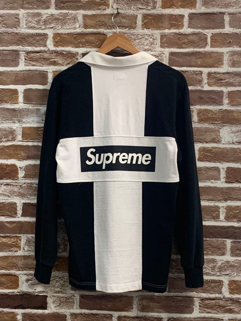 Supreme ラガーシャツ ボーダー 切替デザイン ブラック×ホワイト ／M