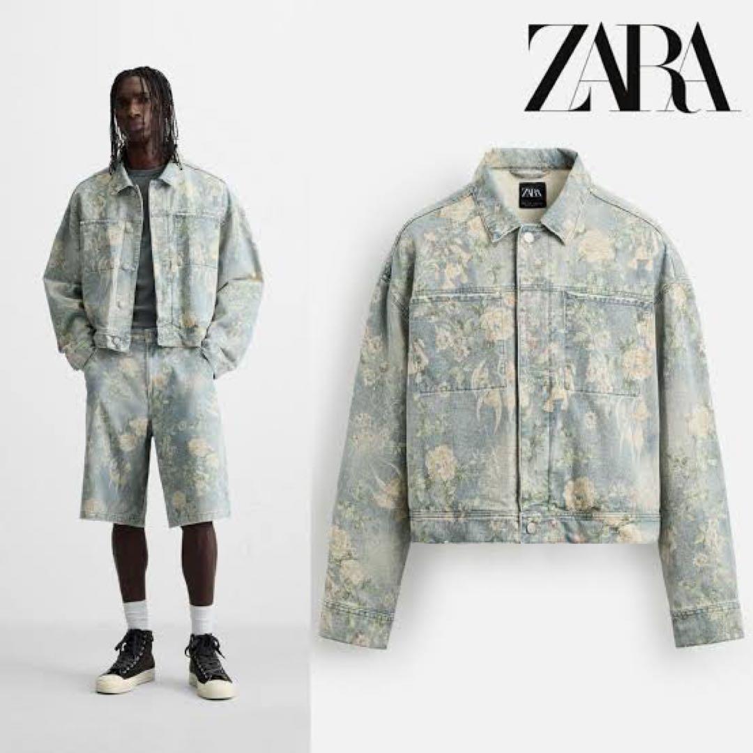 ZARA フラワープリント デニムジャケット