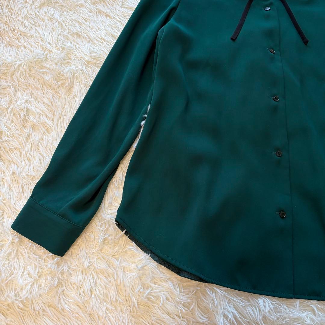 美品　アルアバイル　ＰＥツイル配色ナロータイＬＳブラウス　ボウタイ　リボン　長袖