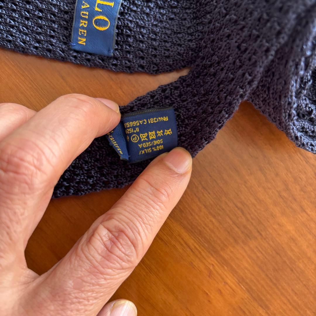 イタリア製POLO RALPH LAUREN ネイビー シルクニットタイ