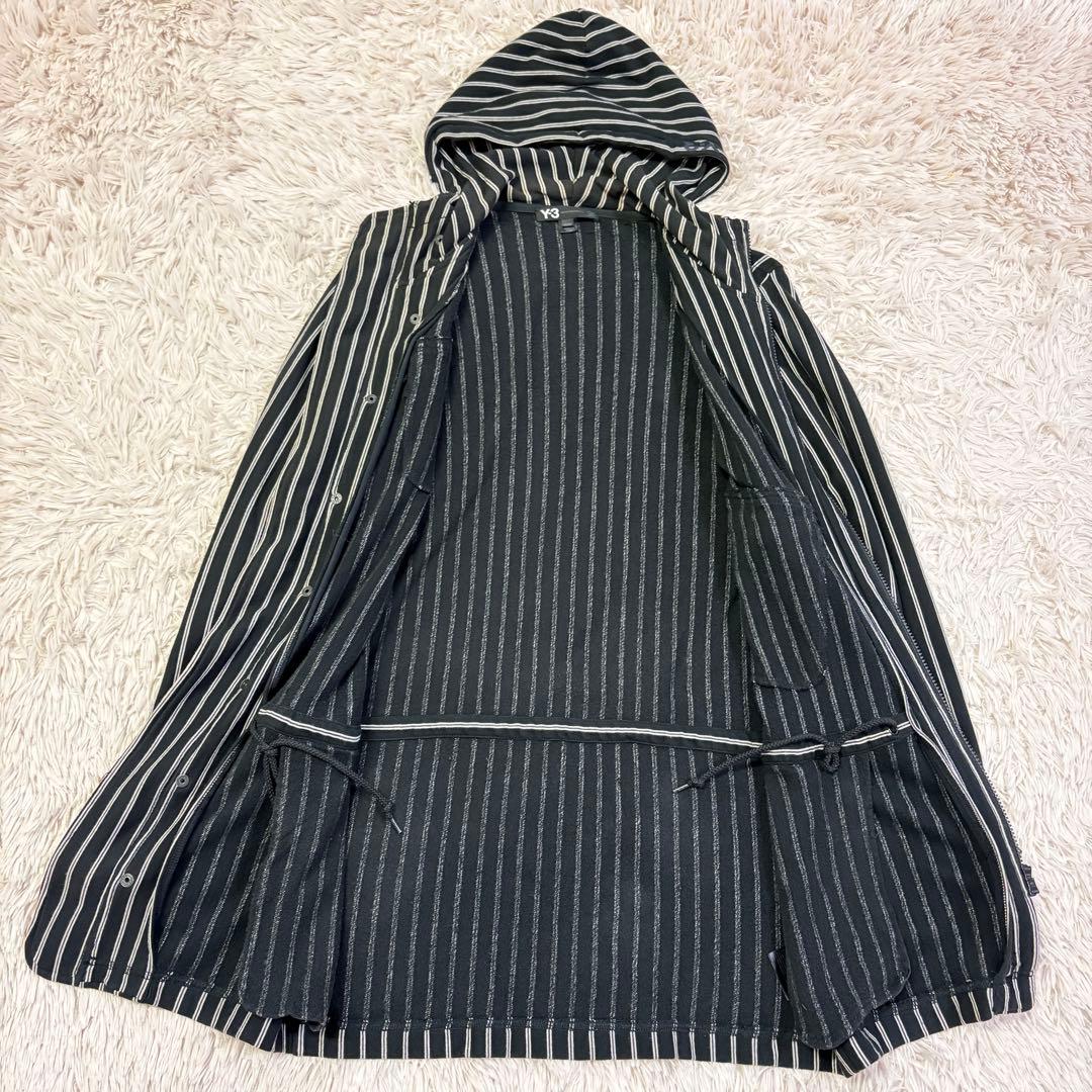 希少　Y-3　ワイスリー (Ｍ) ストライプ柄コート　フーデットコート