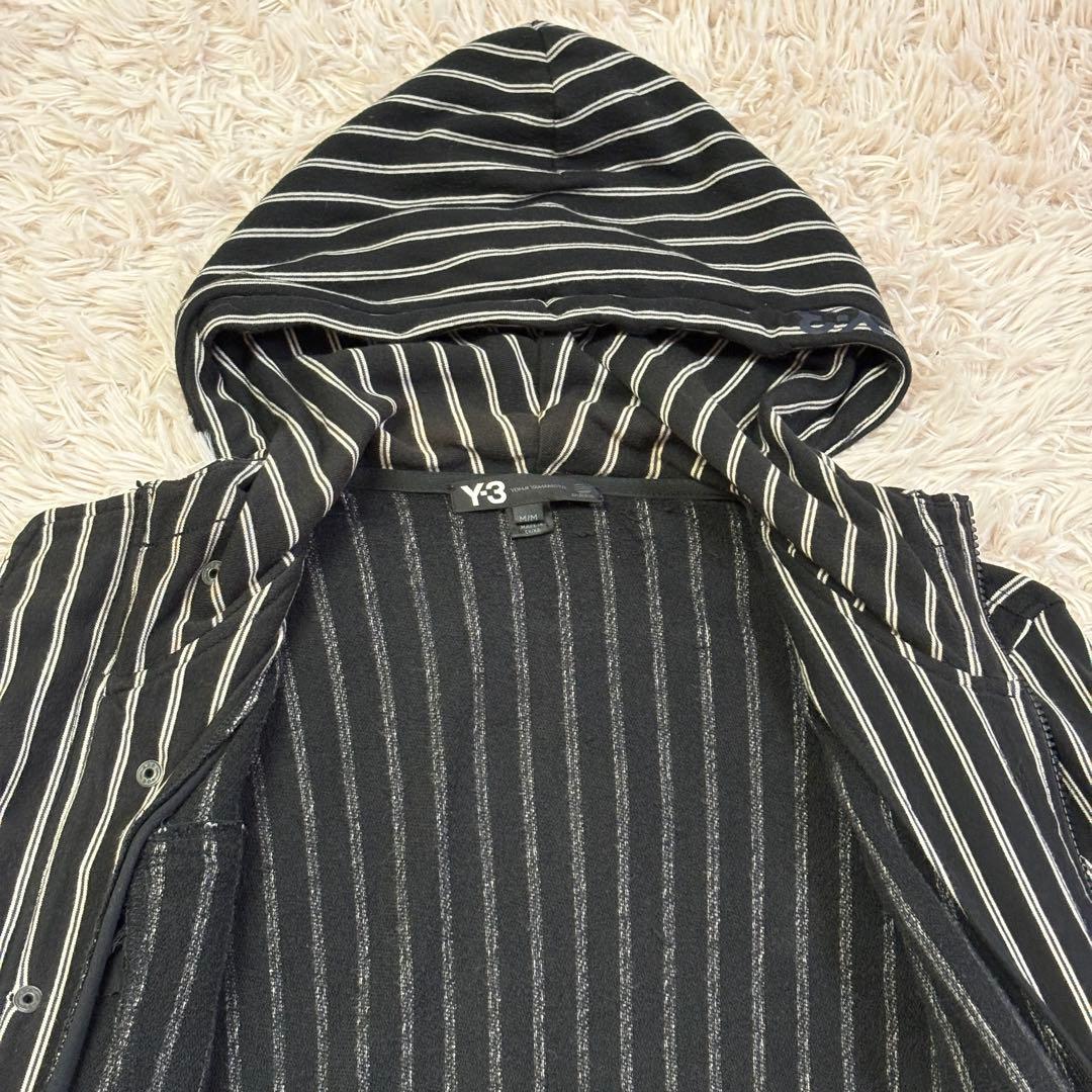 希少　Y-3　ワイスリー (Ｍ) ストライプ柄コート　フーデットコート