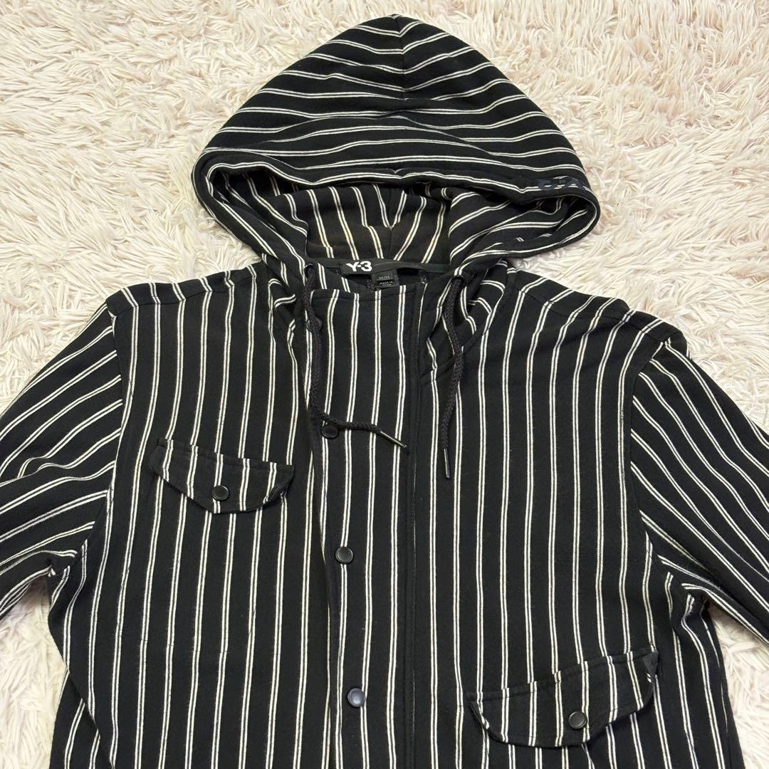 希少　Y-3　ワイスリー (Ｍ) ストライプ柄コート　フーデットコート
