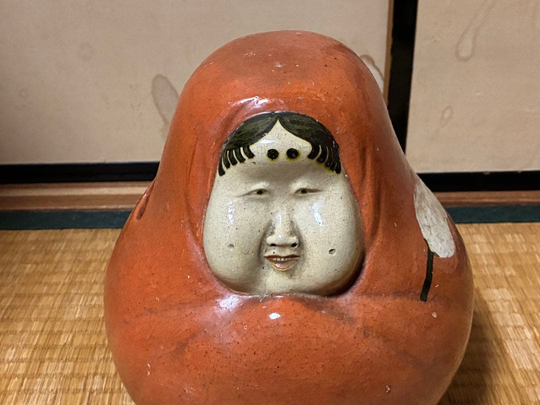 古陶器 民平焼？ 淡路焼？おかめ お多福 火鉢 手炙り 火鉢 在名 時代物