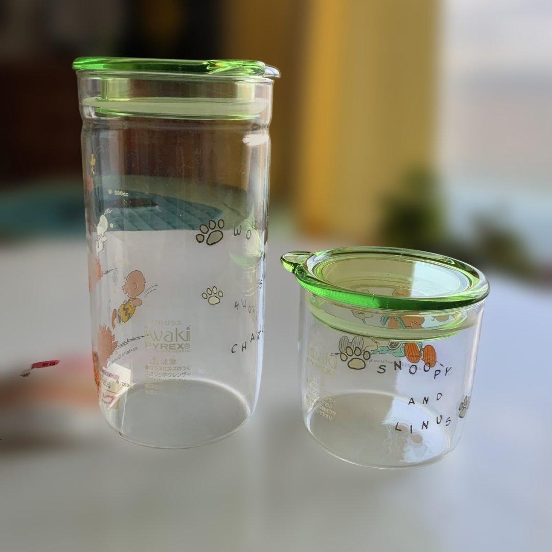レア未使用　iwaki スヌーピー 耐熱ガラス保存容器 2個セット　PYREX