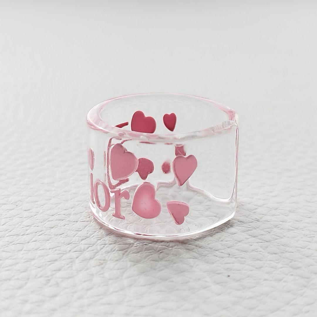 【未使用】Dior　ディオール　アクリルリング　13号　ハート　ロゴ　ピンク