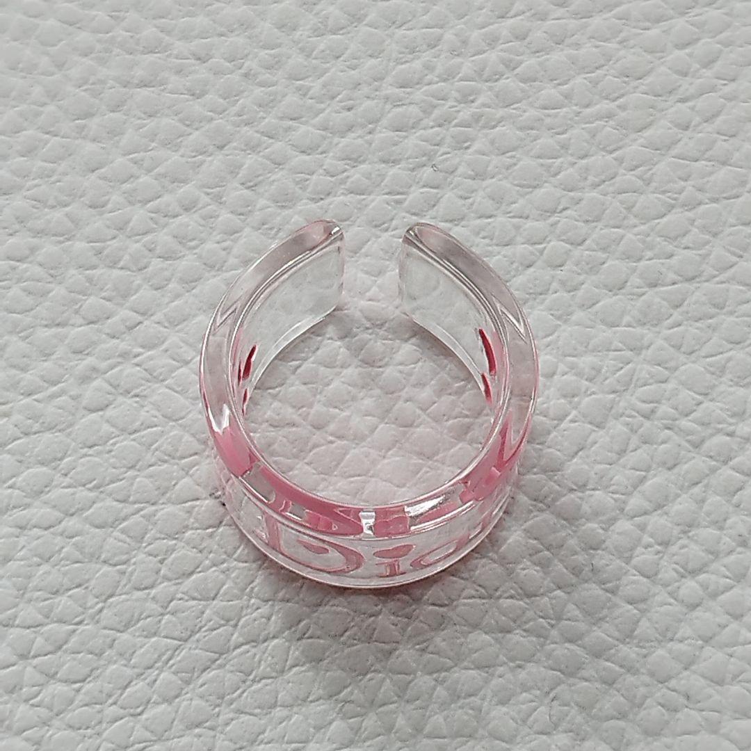 【未使用】Dior　ディオール　アクリルリング　13号　ハート　ロゴ　ピンク