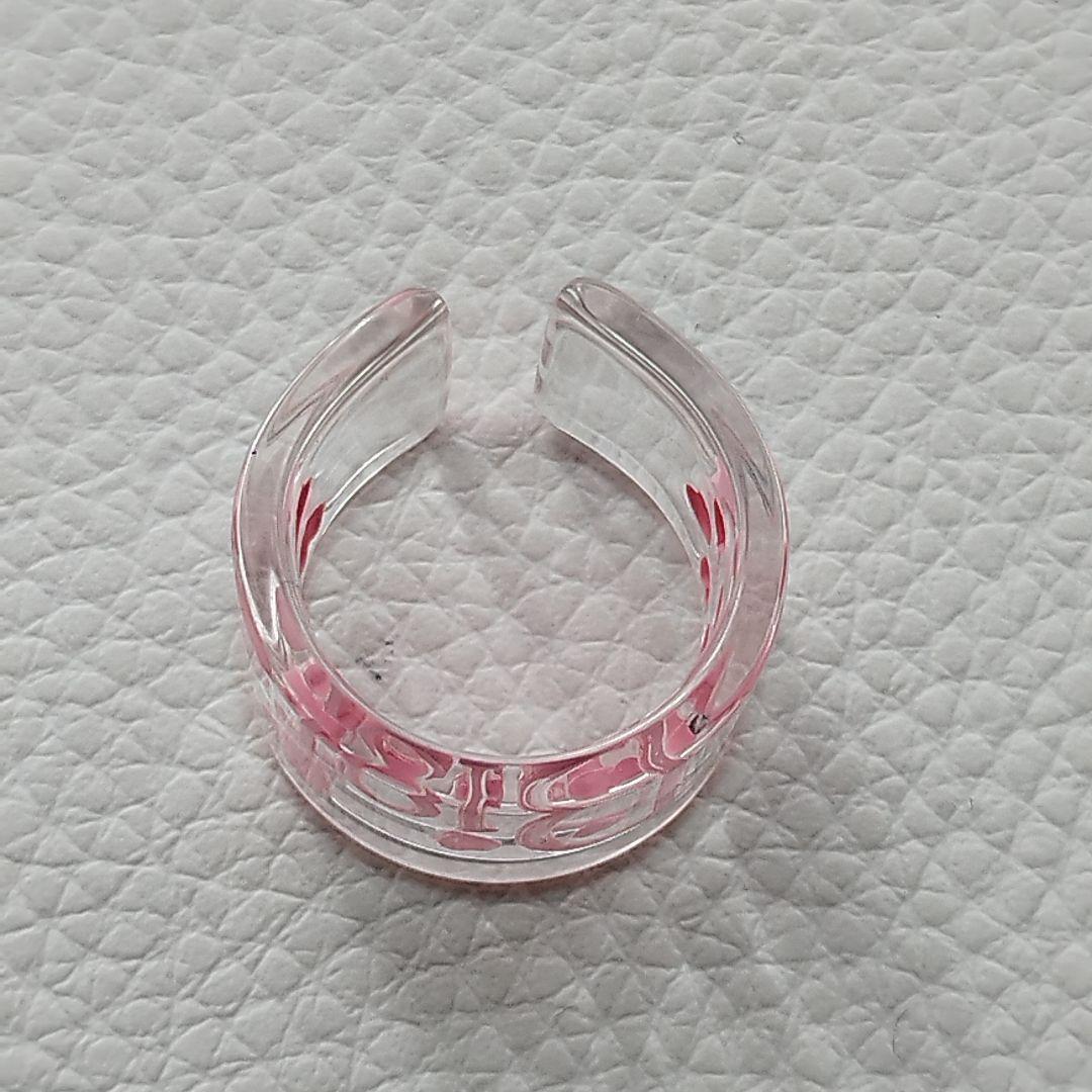 【未使用】Dior　ディオール　アクリルリング　13号　ハート　ロゴ　ピンク