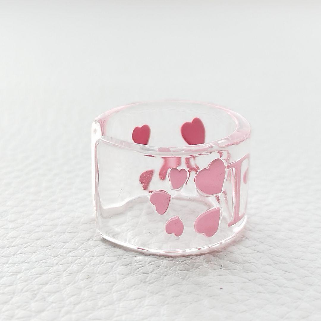 【未使用】Dior　ディオール　アクリルリング　13号　ハート　ロゴ　ピンク