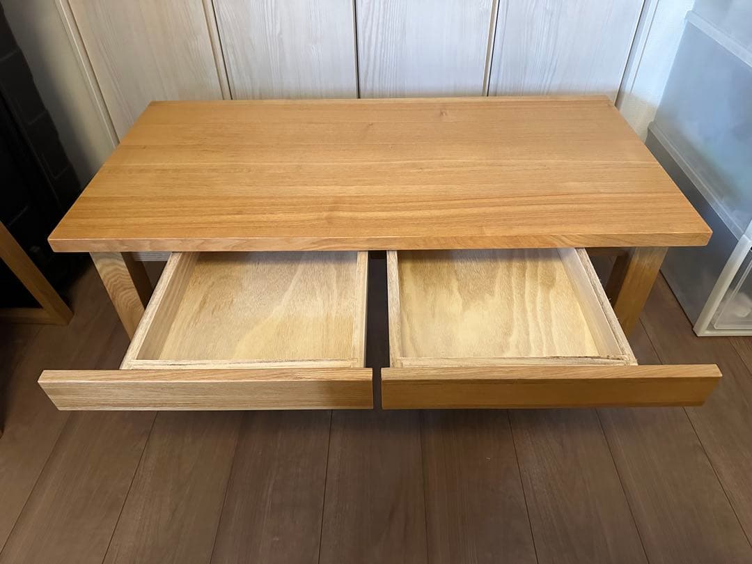【良品】MUJI 無印良品 木製 ローテーブル タモ材 引出し付き 廃盤品