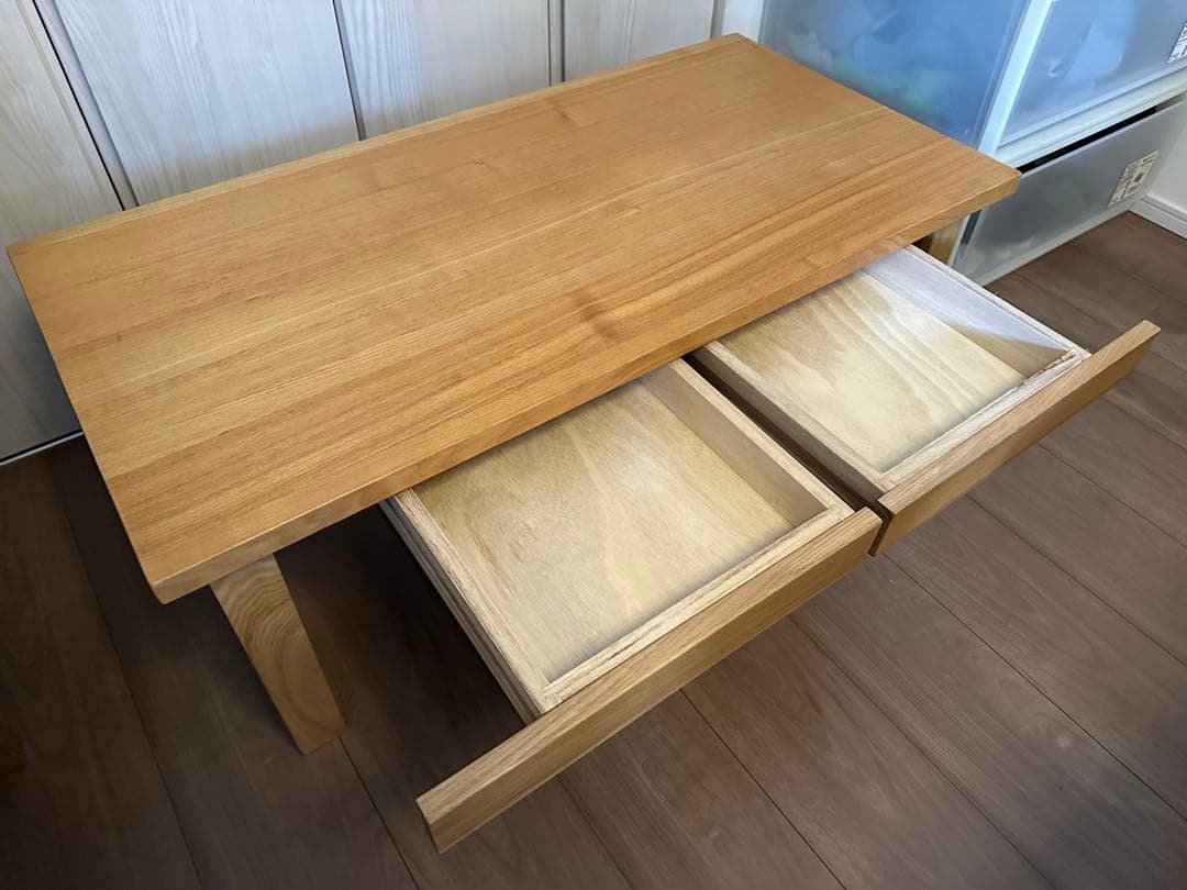 【良品】MUJI 無印良品 木製 ローテーブル タモ材 引出し付き 廃盤品
