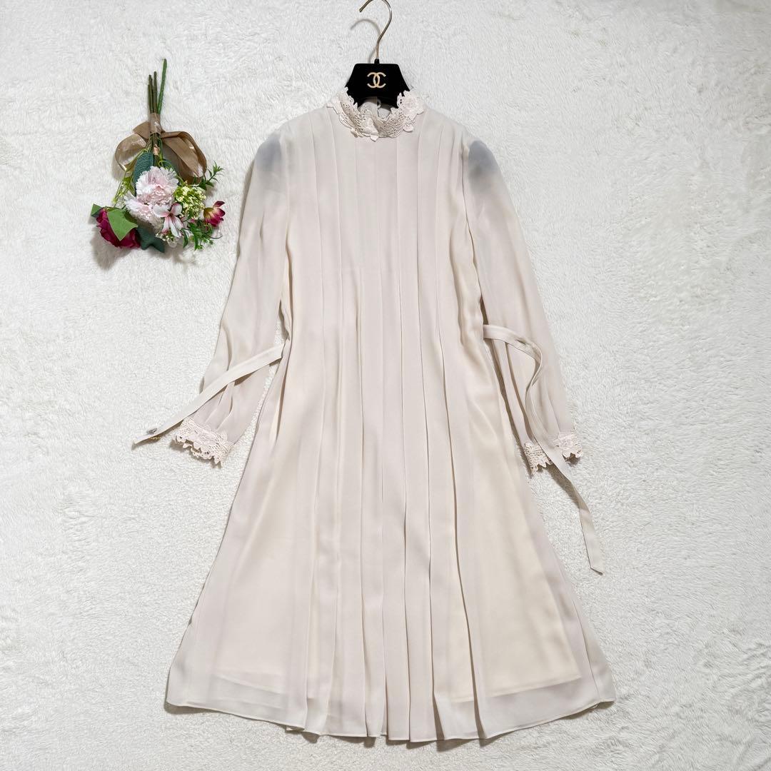 極美品　アナイ　シアードビーレースプリーツワンピース　レース　23SS
