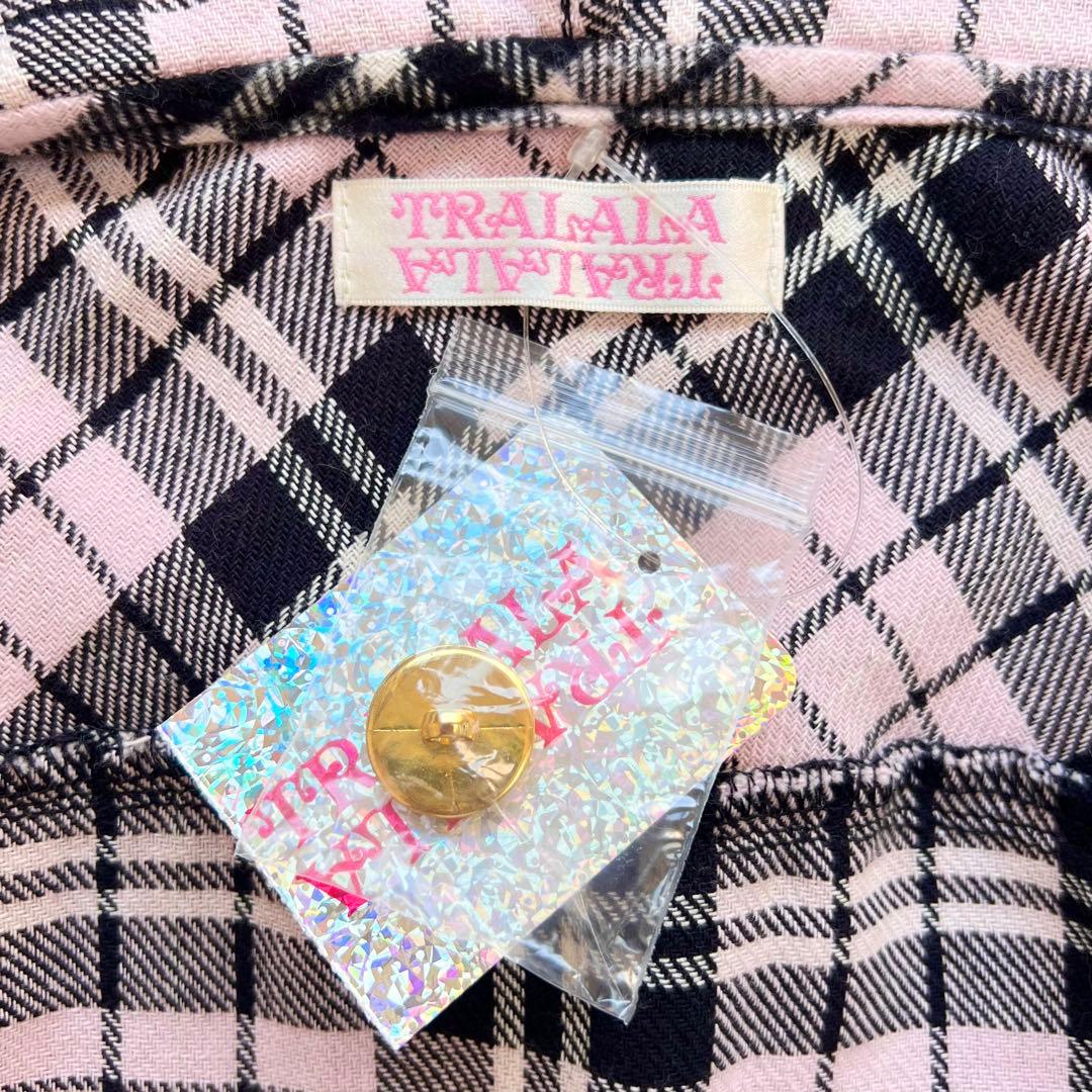 TRALALA　Y2K　姫ギャル　当時物　金ボタン　ピンクチェックファーパーカー