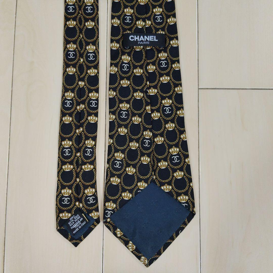 【超美品】CHANEL シャネル ココマーク 王冠 シルクネクタイ イタリア製