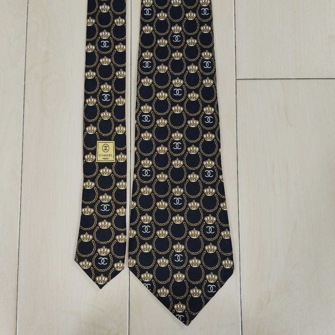 【超美品】CHANEL シャネル ココマーク 王冠 シルクネクタイ イタリア製
