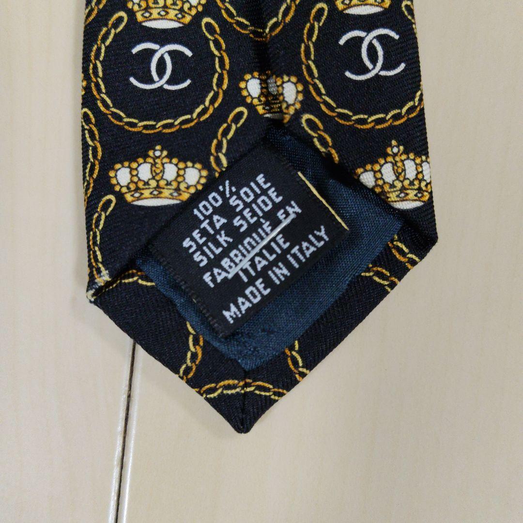 【超美品】CHANEL シャネル ココマーク 王冠 シルクネクタイ イタリア製
