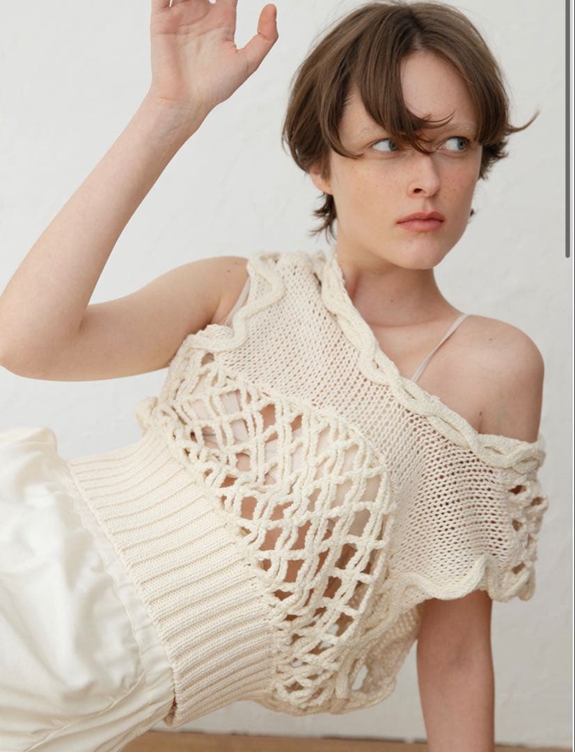 トップス Mix Yarn Crochet Top / White