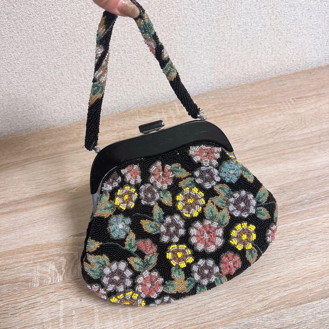 ビーズバック レトロ　花柄 和装 洋装 小物 ハンドバッグ