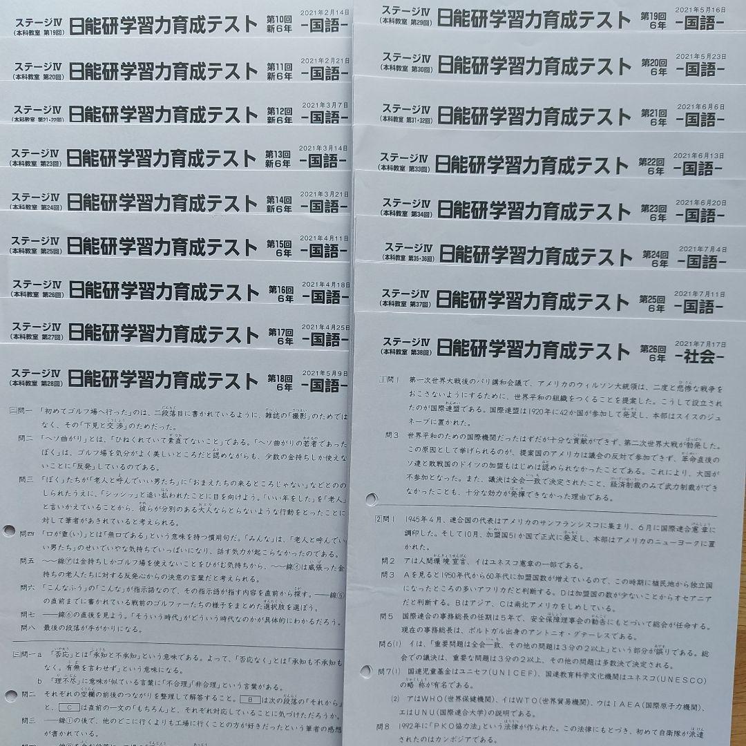 日能研 6年 前期ステージⅣ 育成テスト 全17回分