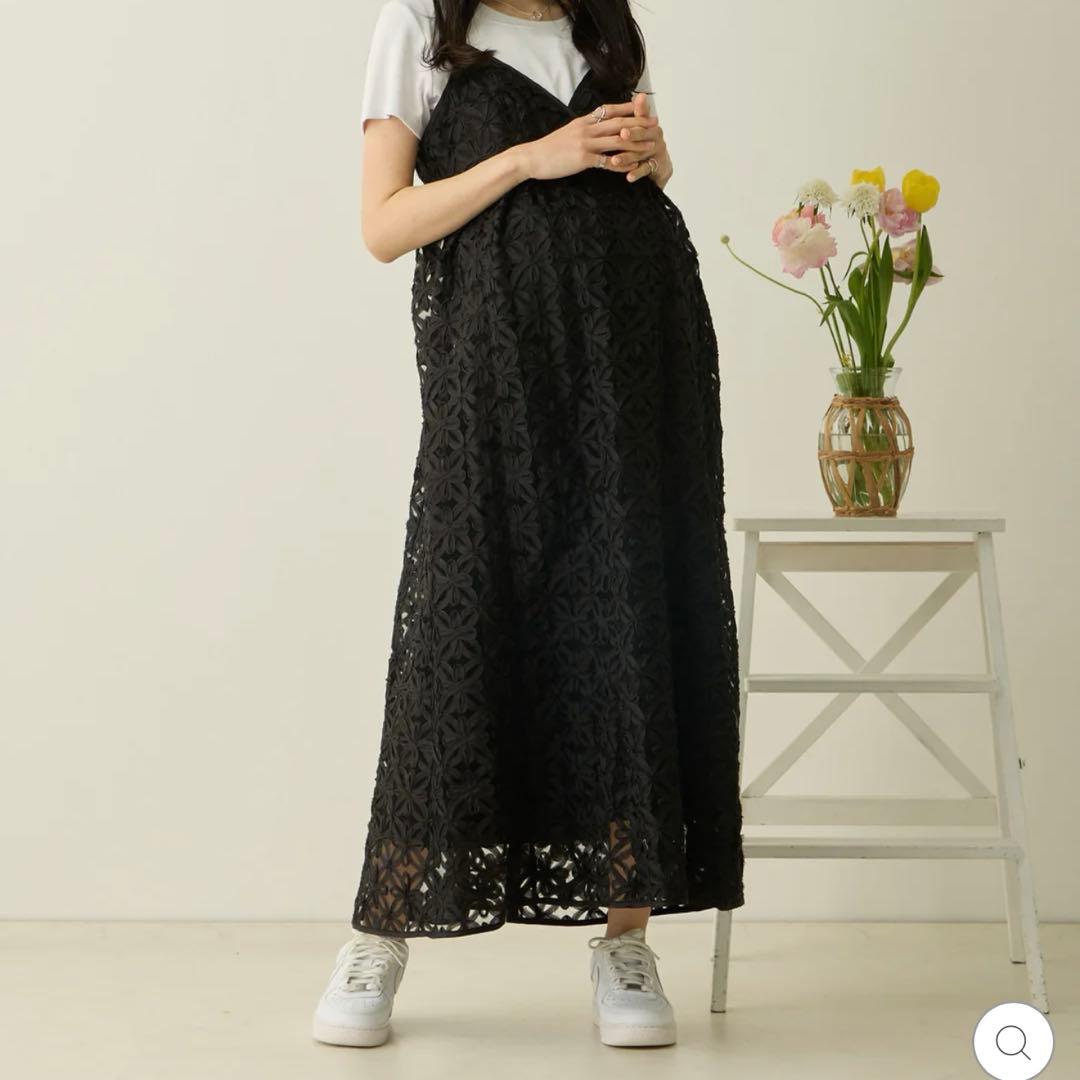【値下げしました！】honono フラワーレースキャミワンピース ブラック