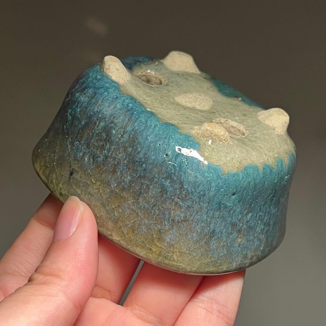 825.秋直 紫釉抚角長方 盆栽鉢 植木鉢 8.6*7.6*4.2cm