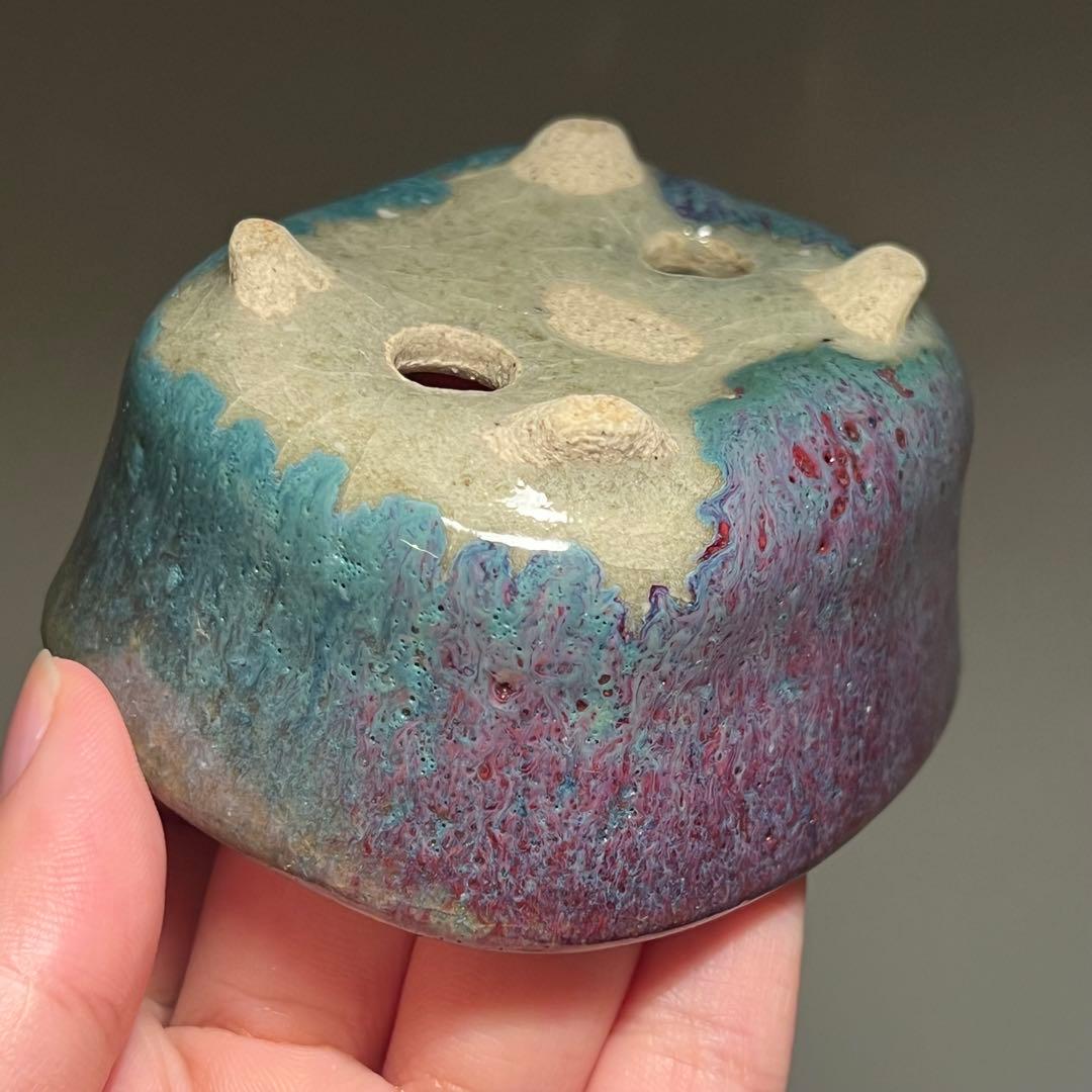 825.秋直 紫釉抚角長方 盆栽鉢 植木鉢 8.6*7.6*4.2cm