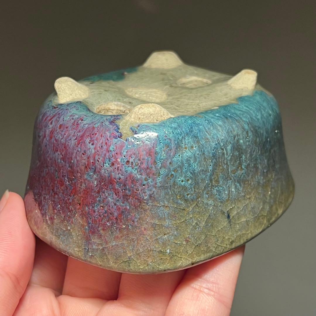825.秋直 紫釉抚角長方 盆栽鉢 植木鉢 8.6*7.6*4.2cm