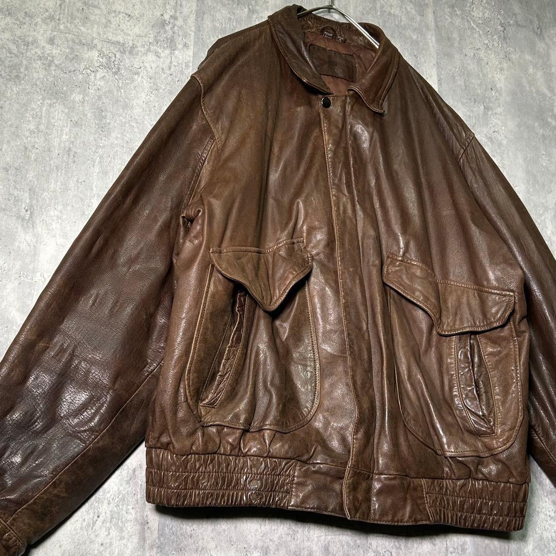 本革 レザージャケット 茶色 短丈 ヴィンテージ 肩パッドなし