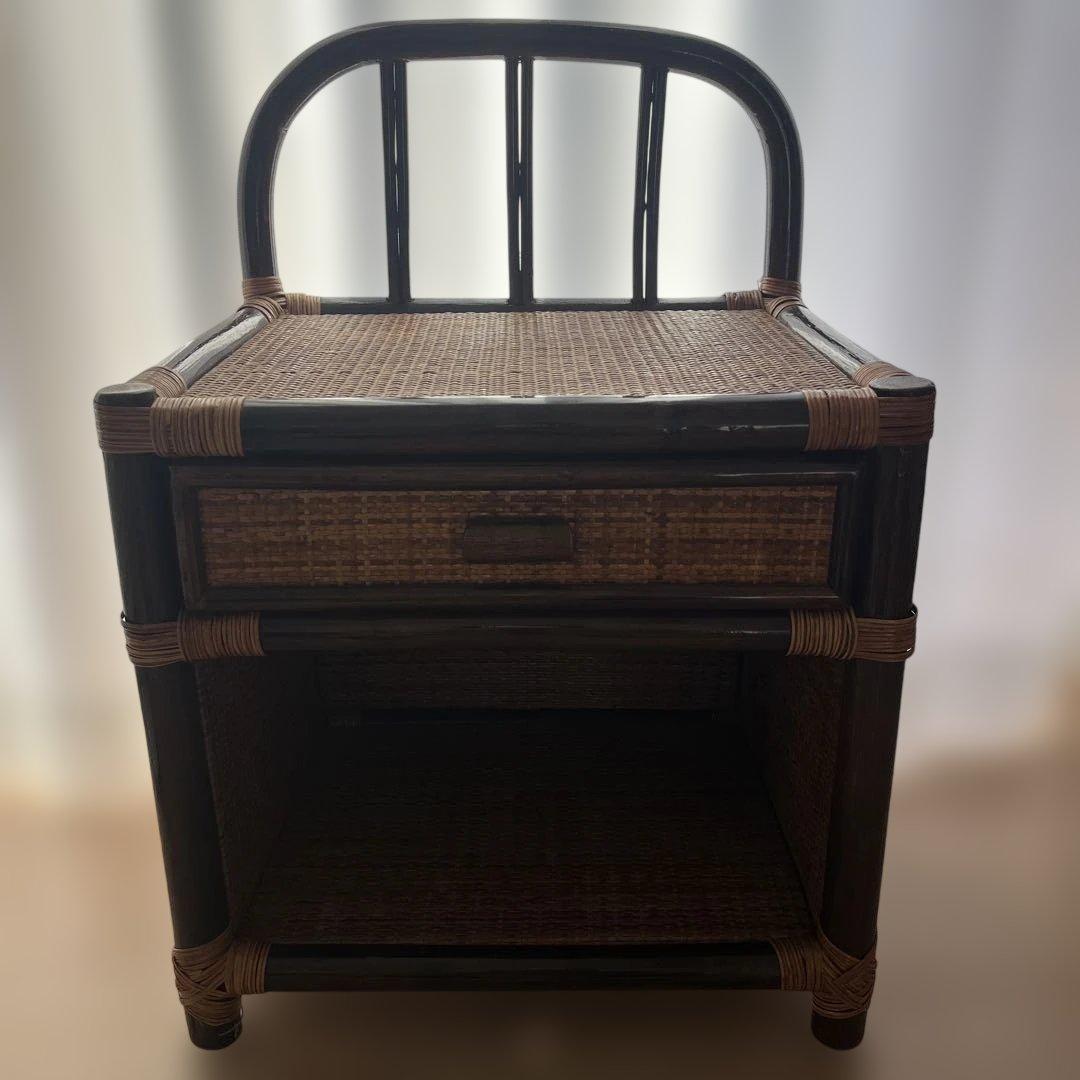 美品　昭和　レトロ　アジアン　ラタン　電話台