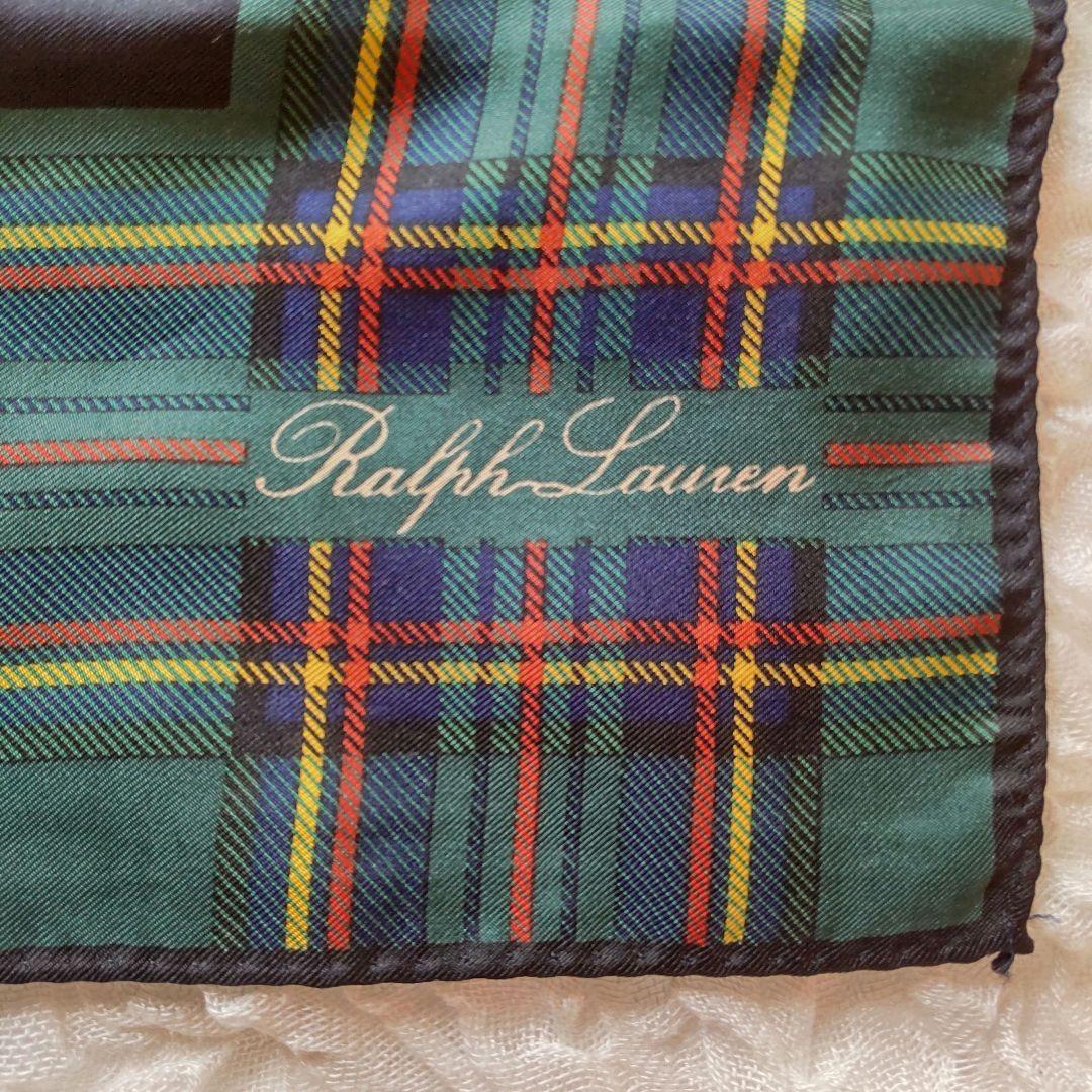 美品　Ralph Lauren　シルクスカーフ 大判 総柄 花柄チェック　亀井