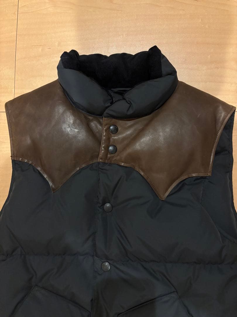 美品　RRLダブルアールエル　レザー切り替えダウンベストXS