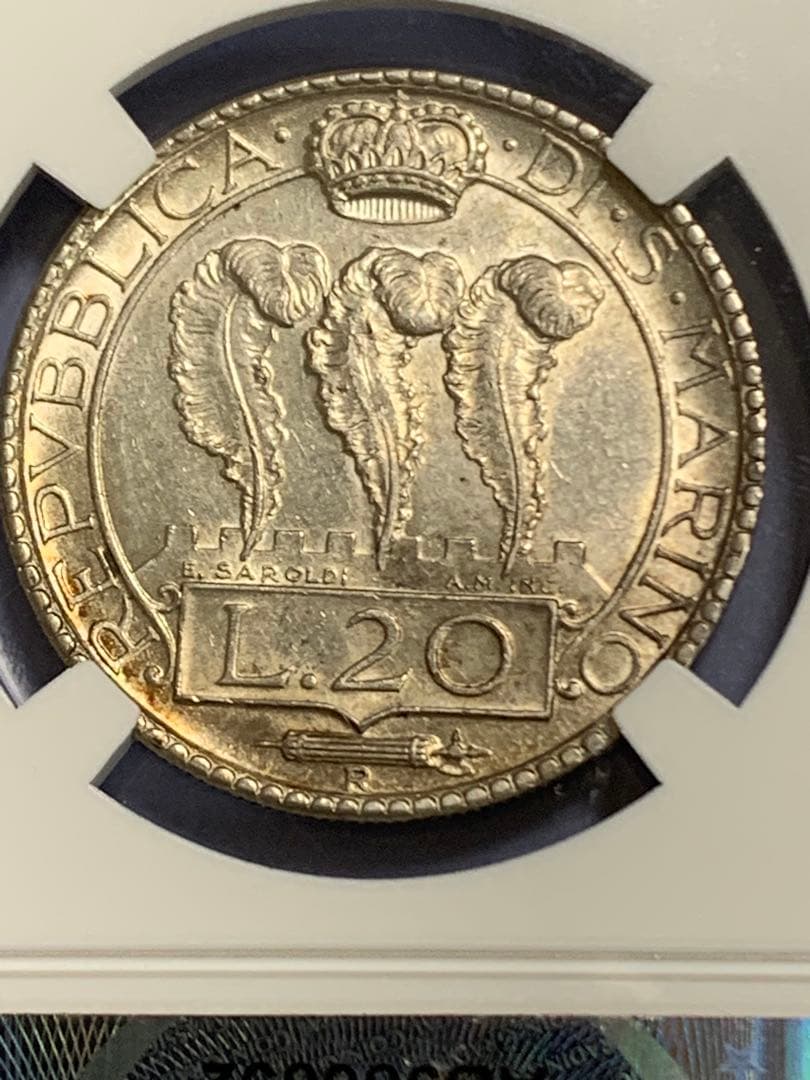 値下げ❗️サンマリノ 1933年 20リラ銀貨 MS 61