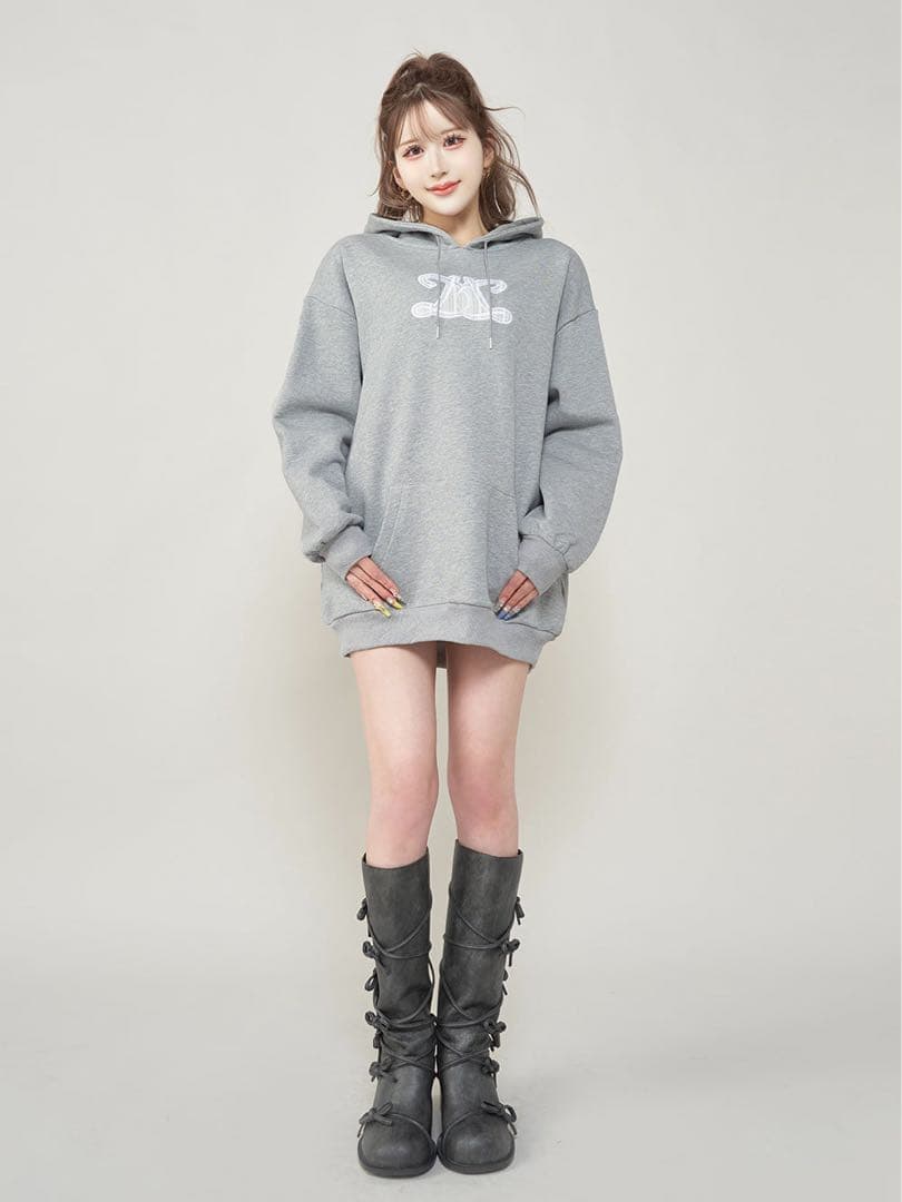 Darich レース アップリケ ロゴ フーディ パーカー グレー 人気