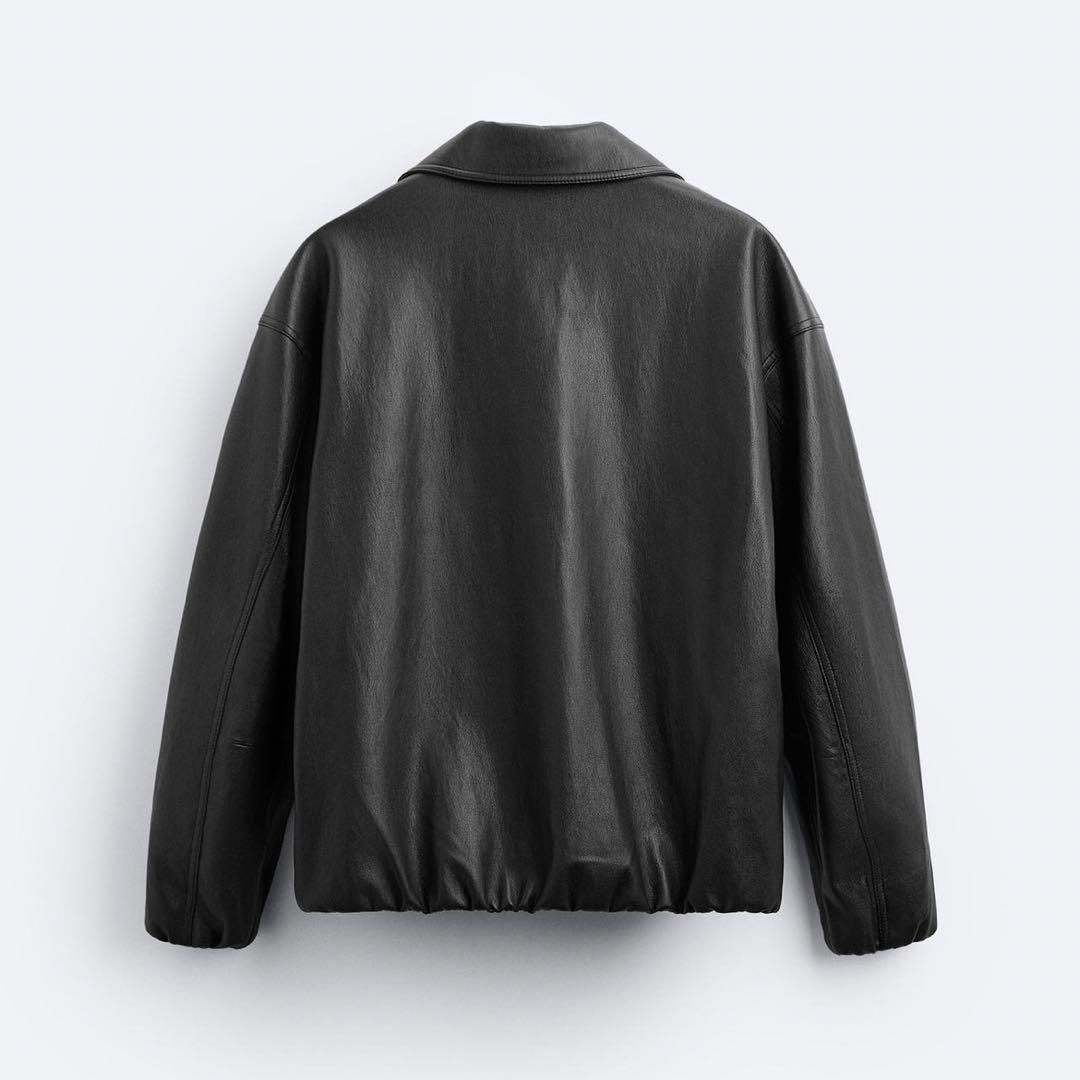 【ZARA】フェイクレザーボンバージャケット M ブラック
