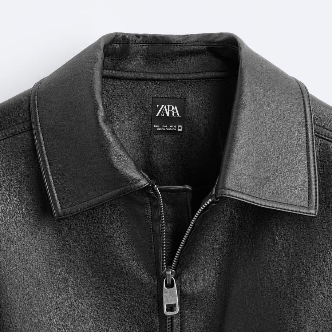 【ZARA】フェイクレザーボンバージャケット M ブラック