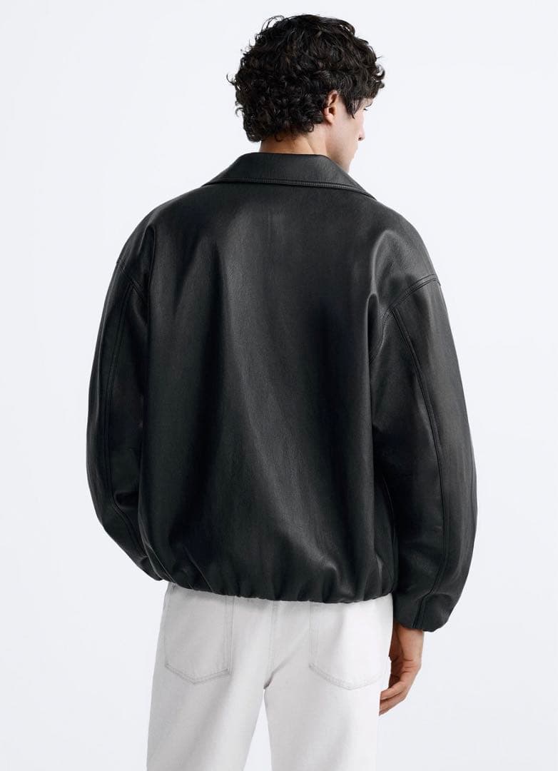 【ZARA】フェイクレザーボンバージャケット M ブラック