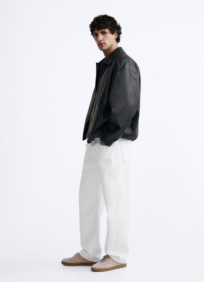 【ZARA】フェイクレザーボンバージャケット M ブラック