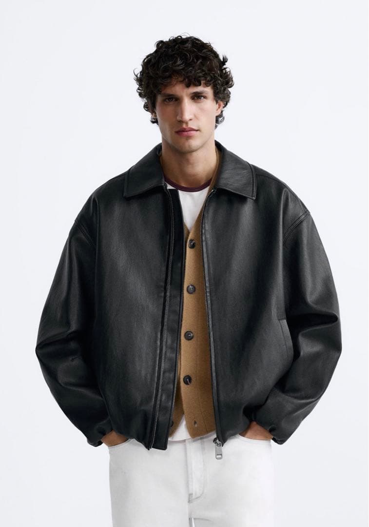 【ZARA】フェイクレザーボンバージャケット M ブラック