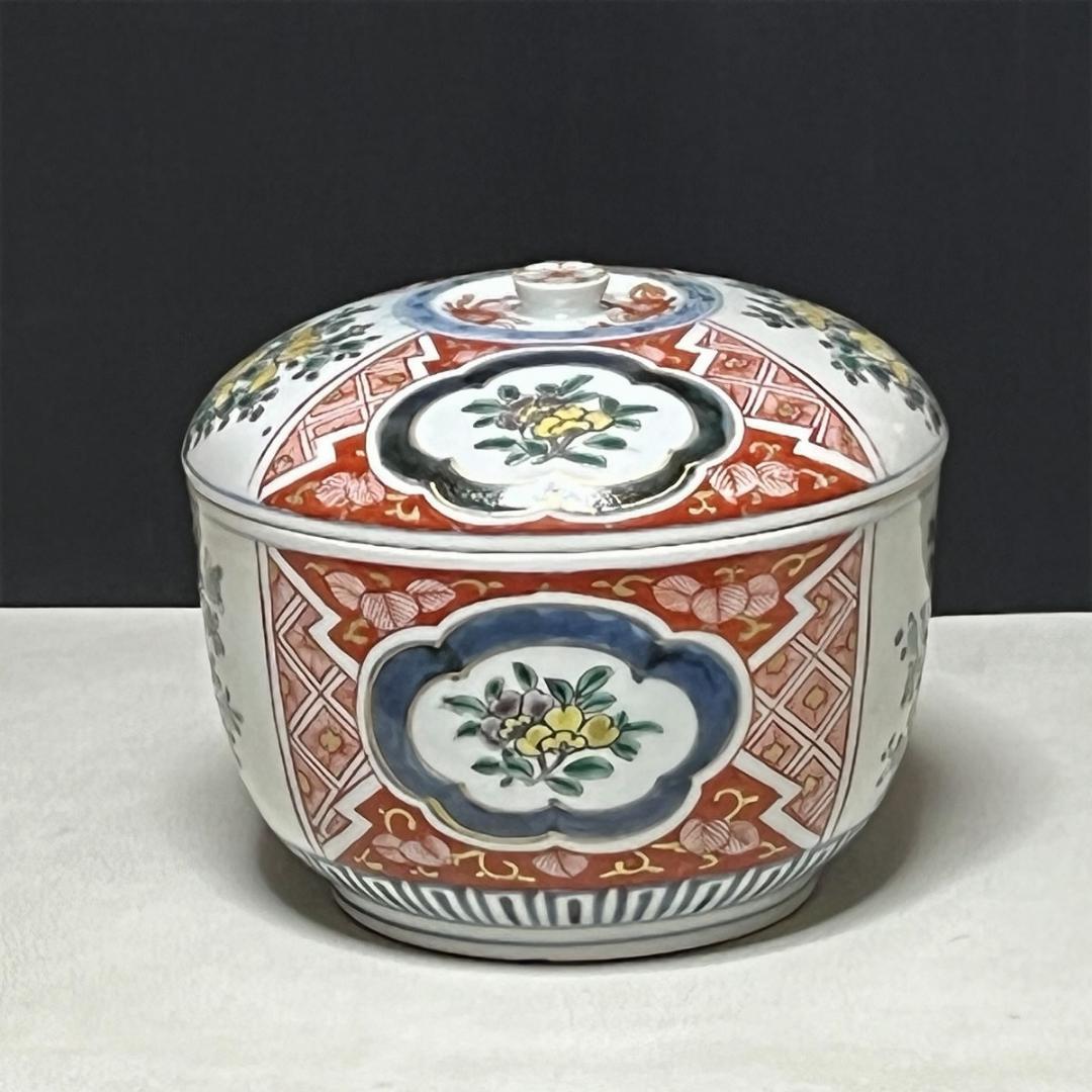 古伊万里 色絵 喰籠 蓋物 割絵 菓子器【k2938】