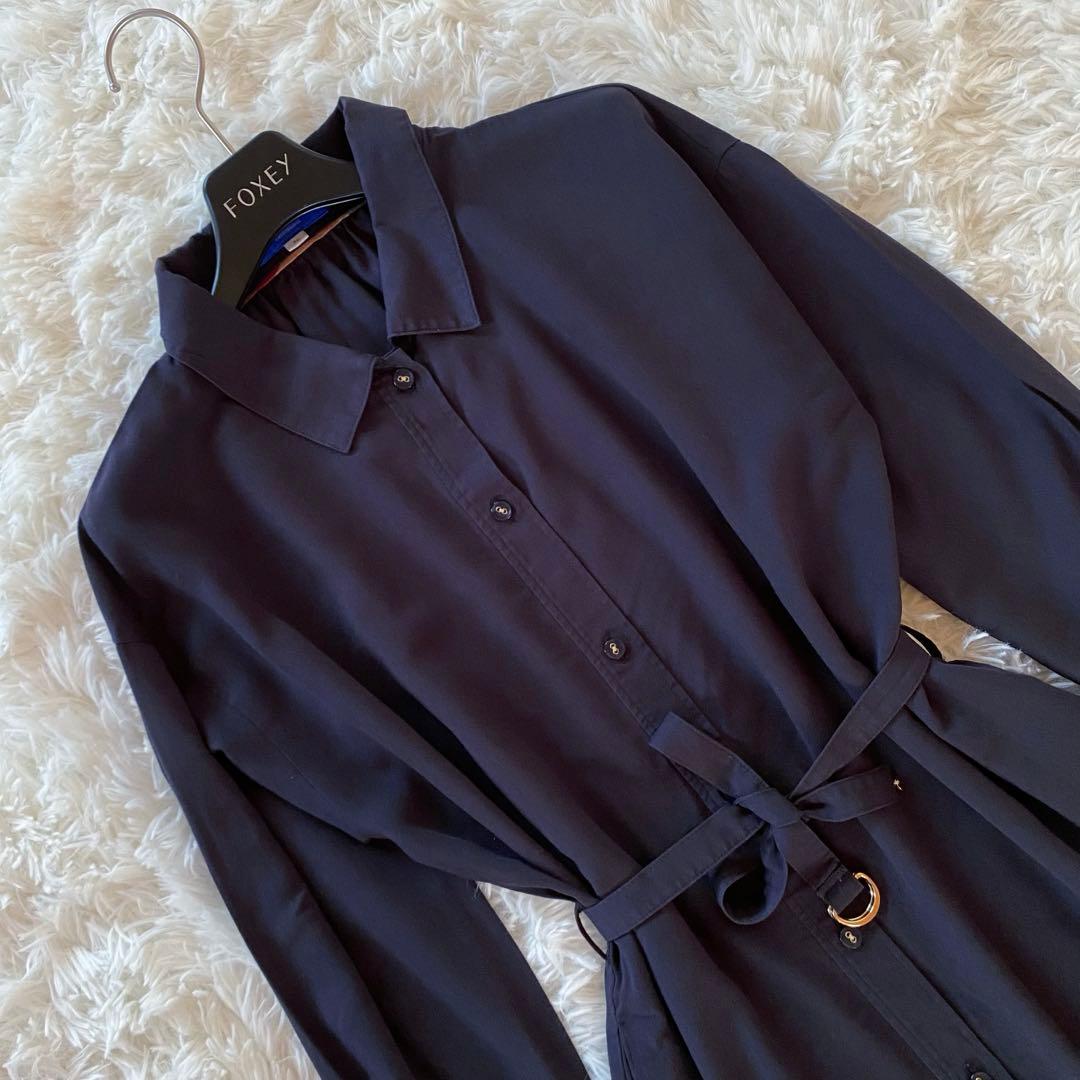 ブルーレーベルクレストブリッジ　シャツワンピース　ベルト　チェック　ロング
