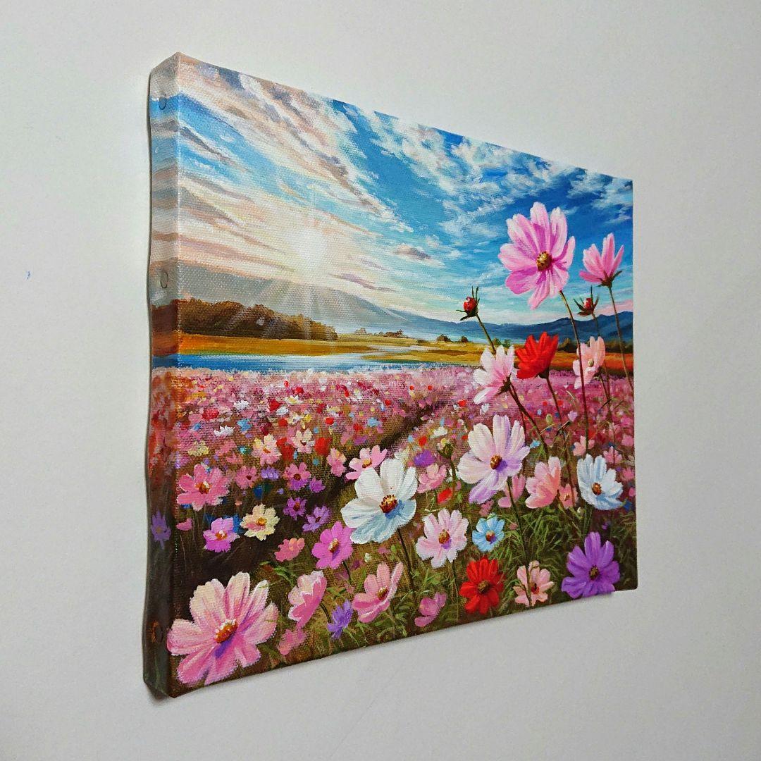 【秋桜の眺め】アクリル画 F3 風景画 絵画