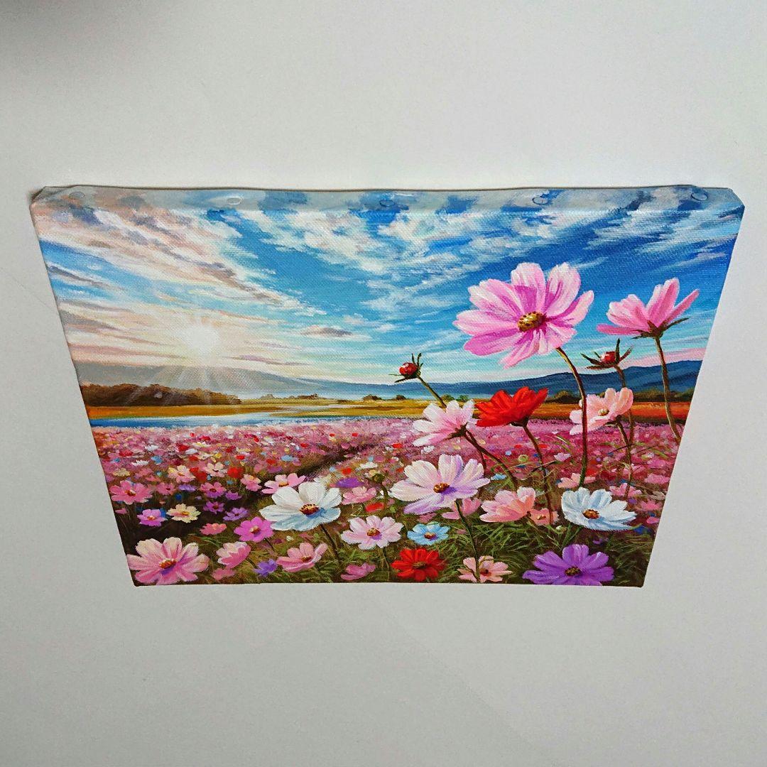 【秋桜の眺め】アクリル画 F3 風景画 絵画
