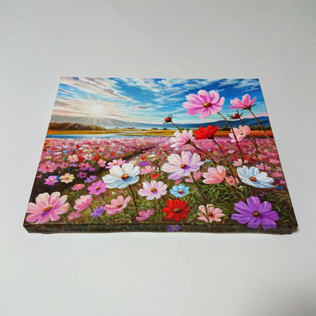 【秋桜の眺め】アクリル画 F3 風景画 絵画