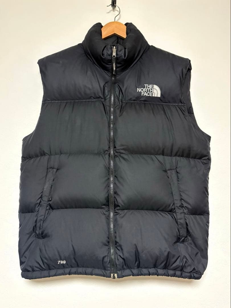 美品 ノースフェイス ヌプシ 700 センターロゴ ダウンベスト 肉厚 黒 XL